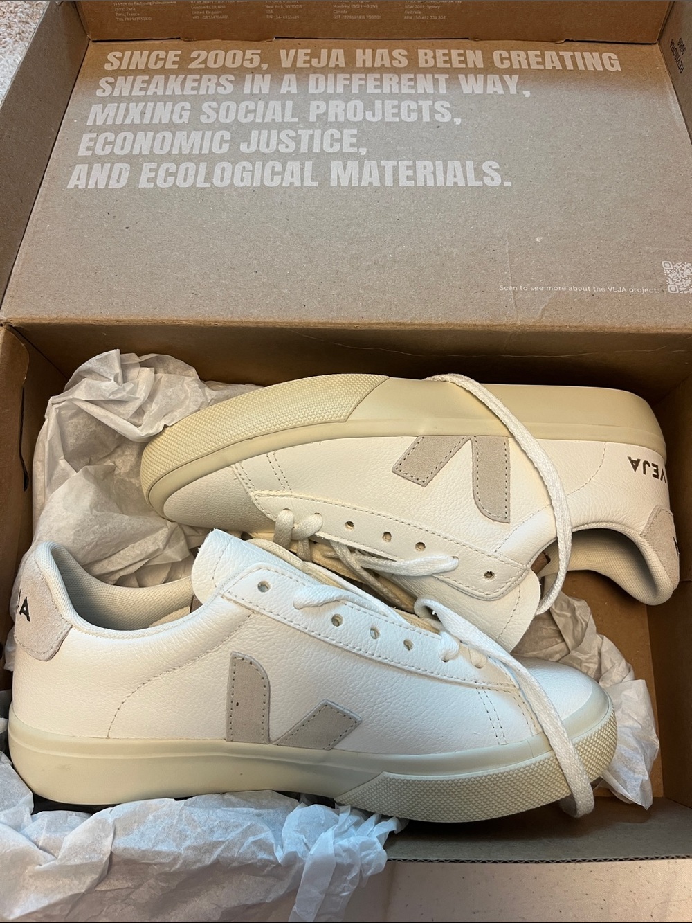 Veja V-10 Sneakers in White and Beige Taupe